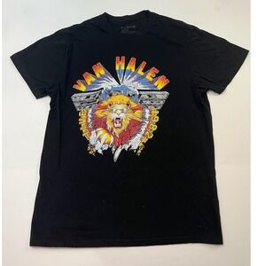 Retro Van Halen Graphic Tee Mens L Black Live 1982 Lion Rock Band Shirt